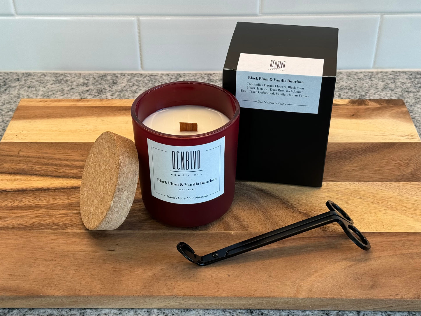 Black Plum & Vanilla Bourbon - 12 oz. Hand Poured Wood Wick Candle