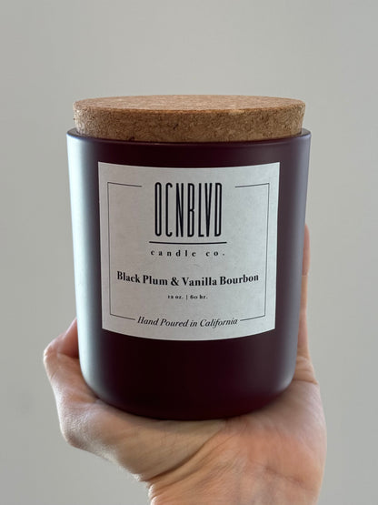 Black Plum & Vanilla Bourbon - 12 oz. Hand Poured Wood Wick Candle